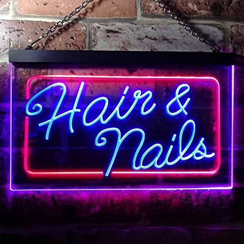Beauty Salon Hair & Nails Dual LED Neon Light Sign